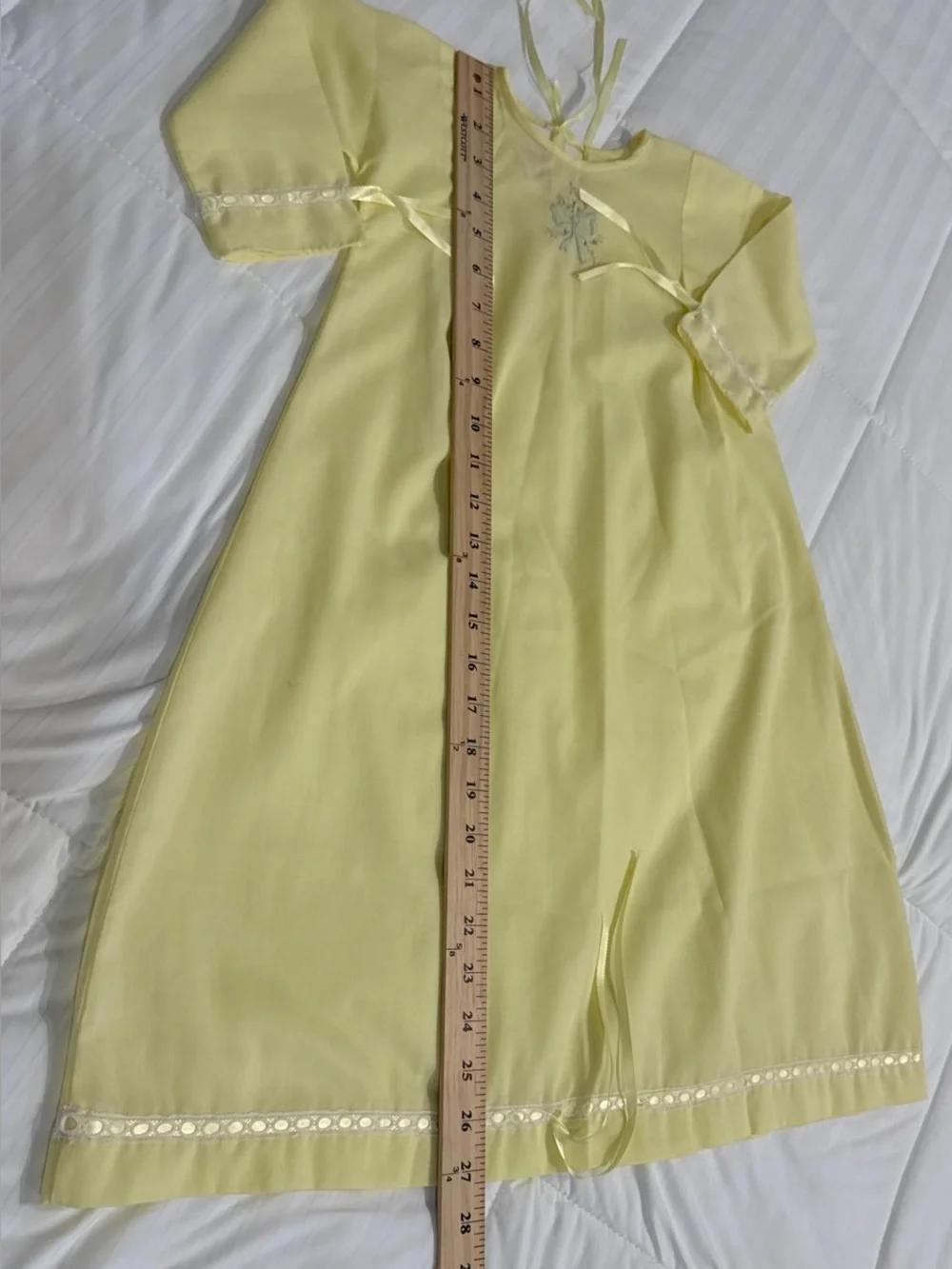 Vintage Handmade Baby Girl Pastel Yellow Long Sleeve Long Gown Embroidered
